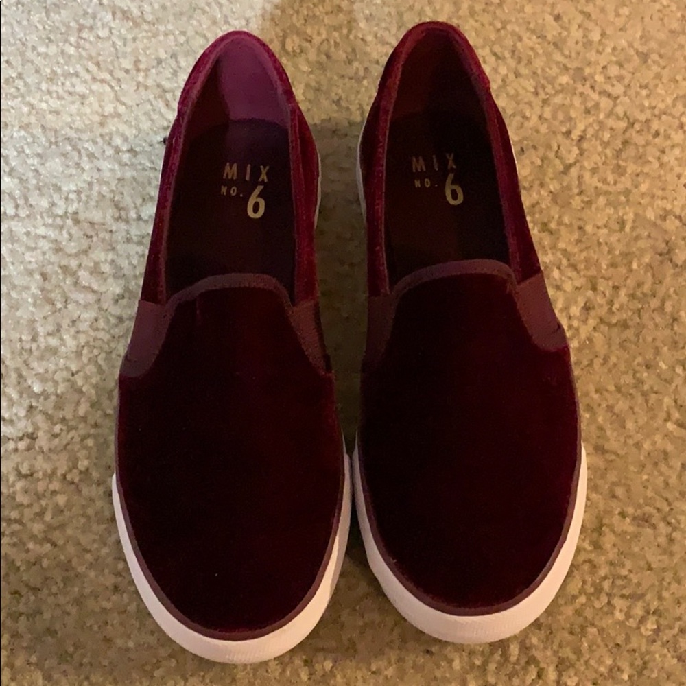 Size 7 red velvet slip-ons